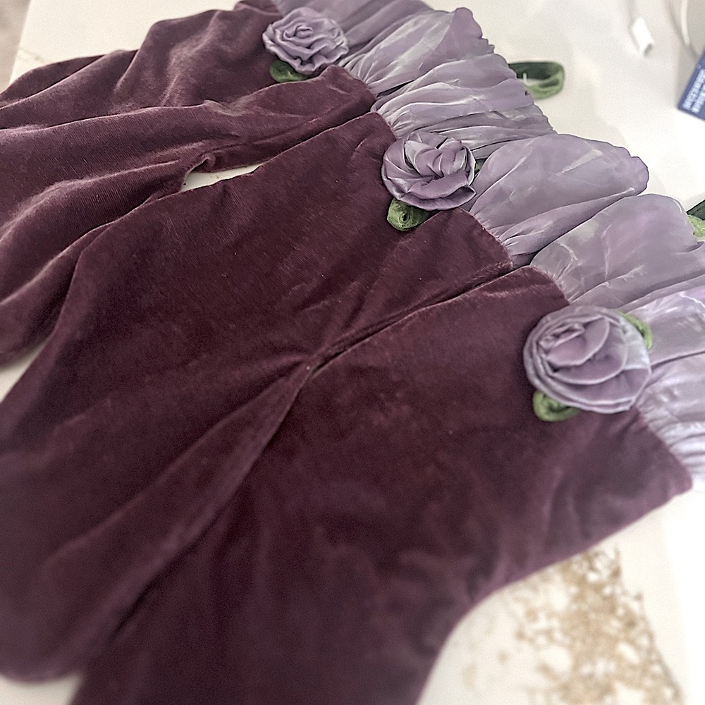 3 deep purple and lavender with green accents vintage stockings 🎄⭐️⭐️